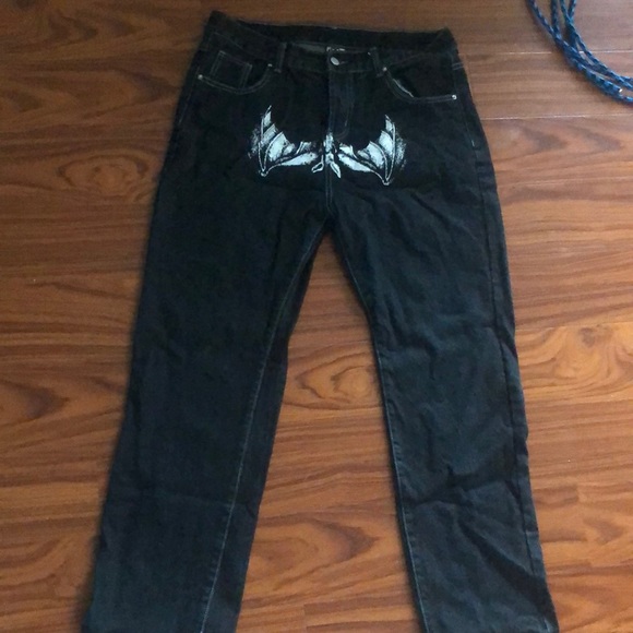 Y2K jeans black and white. Bat print and Michel Myers on the back - Picture 1 of 3